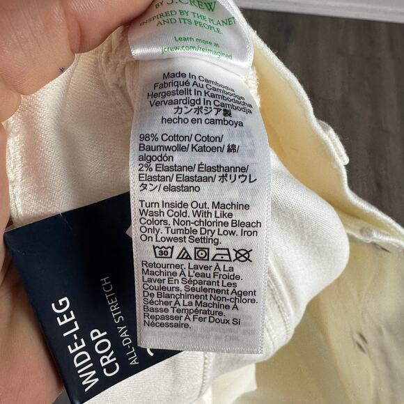 J.Crew Wide-Leg Cropped Jean WMNS 29 White Denim Hi-Rise All-Day Stretch Raw Hem - Picture 8 of 9